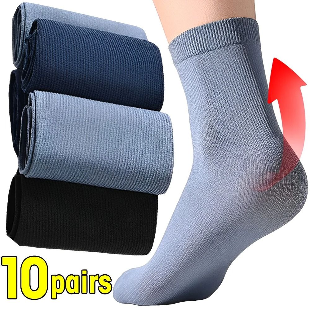 Silk Sock Bamboo - 10足組 ファッション メンズ アイスシルクソックス ソフトで伸縮性のある無地ビジネスソックス 通気性のある超薄型ソックス