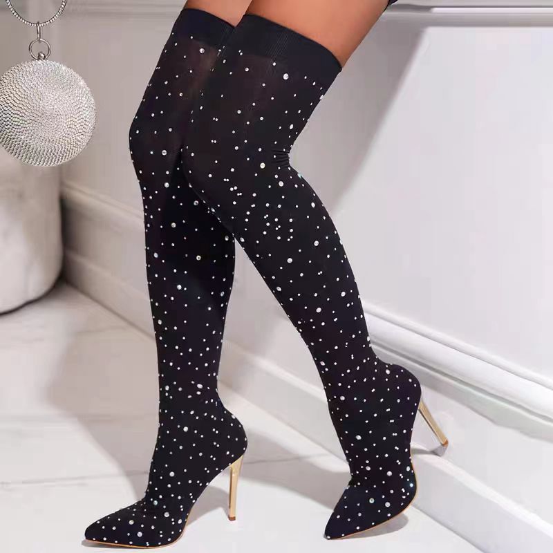 ラインストーン付きスリムレッグストレッチソックスブーツ レデ - Knee High Sock Women のレビューと価格